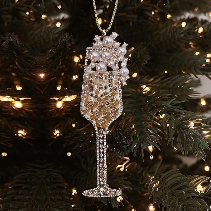 2025 Christmas Ornaments, Champagne Wine Ornament,Hanging Wine Glass Ornaments for Christmas Tree Decorations, Keepsake Gifts for Sisters Mother Grandma Women