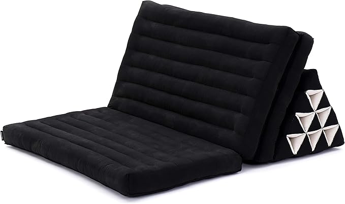 Leewadee 3-Fold Mat XXL with Triangle Cushion – Firm TV Pillow, Foldable Mattress with Cushion Made of Eco-Friendly Kapok, 67 x 31 inches, Black