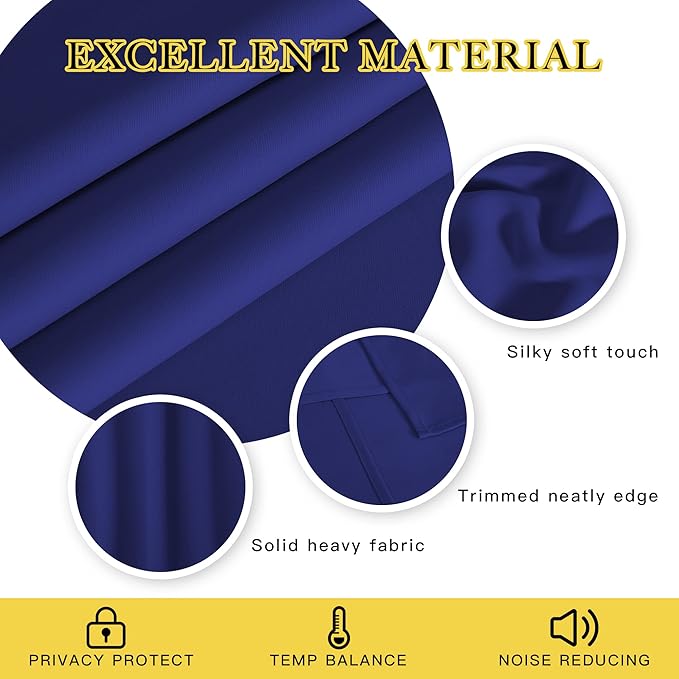 NICETOWN Blackout Curtains Panels for Bedroom - 3 Pass Microfiber Noise Reducing Thermal Insulated Solid Ring Top Blackout Window Drapes (2 Panels, 66 x 66 Inch, Navy Blue)
