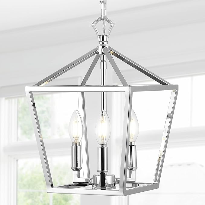 JONATHAN Y JYL7601C Pagoda Lantern Dimmable Adjustable Metal LED Pendant Classic Traditional Farmhouse Dining Room Living Room Kitchen Foyer Bedroom Hallway, 10 in, Chrome