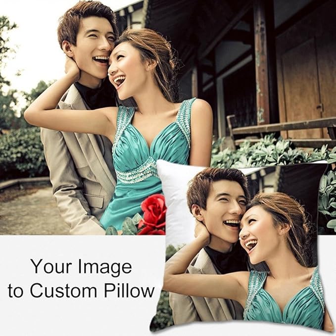 Shop&Three Custom Design Photos or Text Outdoor/Indoor Throw Pillowcase,Personalized Pet Photo Pillow, Love Photo Throw Pillowcases, Wedding Keepsake Throw Pillow Covers (14" x 14")