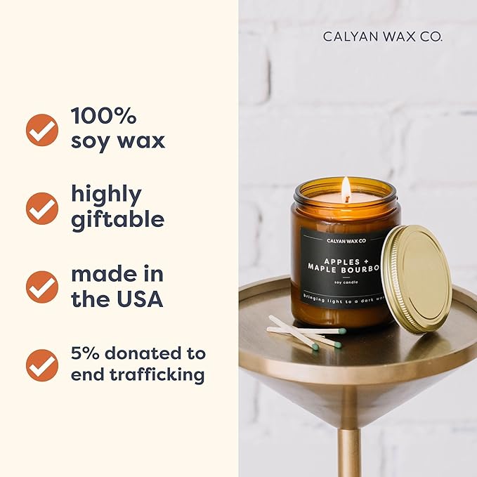 Calyan Wax Co. Soy Wax Candle, Aspen + Fog Scented Candle, 57 Hour Burn Time, Aromatherapy Soy Candles, Non Toxic & Vegan Soy Wax, Amber Glass Jar Scented Candles, 7.2oz