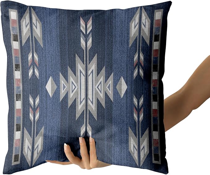 Giwawa Southwestern Throw Pillow Covers, Navy Blue Grey Native American Pillow Cases Set of 2, Ethnic Tribal Geometric Square Cushion Covers Double Sided for Sofa Porch Bedding Patio Decor, 20x20 Inch