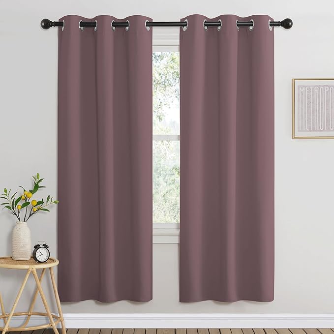 NICETOWN Dry Rose Bedroom Curtains 72 inches Long, Grommet Blackout Thermal Insulated Window Treatment Room Darkening for Bedroom/Home Office, 2 Panels, W37 x L72