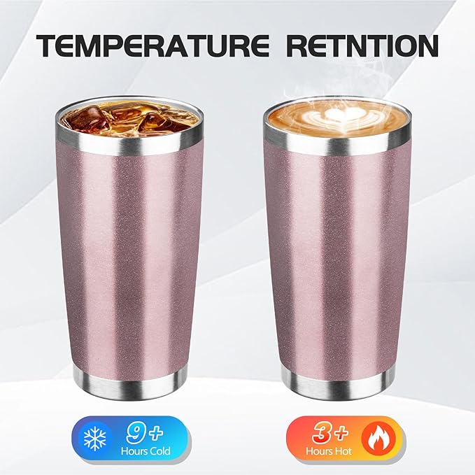 StarSpeed 20oz Tumbler Bulk with Lid, Stainless Steel Insulated Tumblers Double Wall Vacuum Insulated Travel Mug, Powder Coated Coffee Cups for Hot and Cold Drinks(Rose Gold,1)