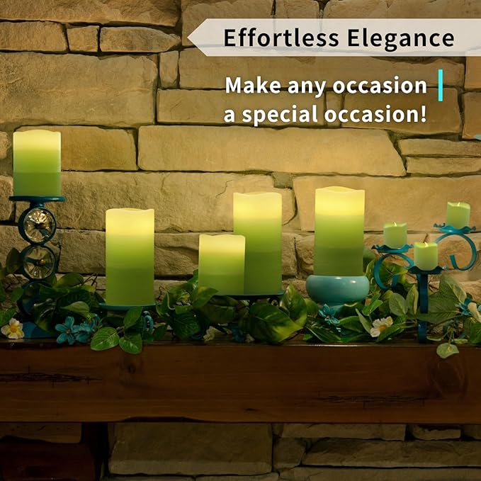 FURORA LIGHTING Green Ombre LED Candles with Remote, 4 Pillar and 4 Votives Pack of 8, Real Wax Flameless Flickering Candles for Home Décor, Battery Operated