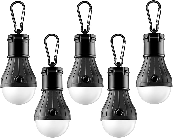 Tent Lamp Portable LED Tent Lights 5 Packs Hook Hurricane Emergency Lights LED Camping Light Bulb Camping Tent Lantern Bulb Camping Equipment for Camping Hiking Backpacking Fishing Outage