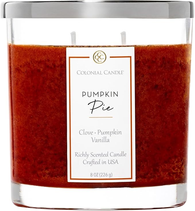 Colonial Candle Pumpkin Pie Scented Candle Jar, Highly Fragranced Candles for Home Scented, Mottled Wax Candle, 2 Wick, 8 oz - Made in The USA