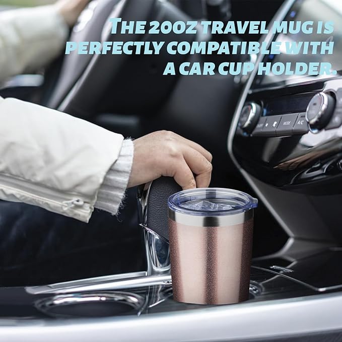 20oz Tumbler with Straw and Brush, Stainless Steel Vacuum Insulated tumbler, Double Wall Insulated Coffee Tumbler for Outdoor, Home, Travel,Office (Rose Gold,1pcs)