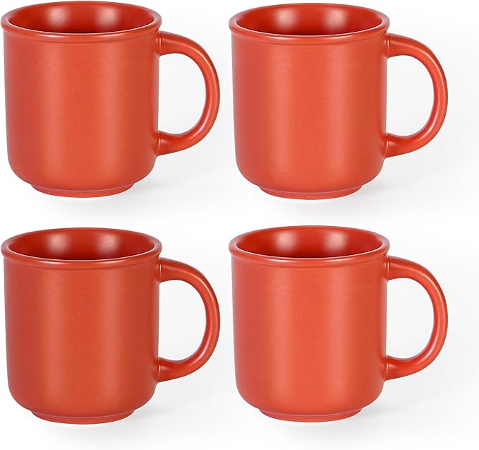 GZG 18 oz Coffee Mugs Set of 4, Modern Ceramic Coffee Cups Set with Handle, Large Coffee Mugs for Tea, Latte, Milk, Cocoa, Rustic Matte Glaze, Microwave & Dishwasher Safe(Terracotta Blush)
