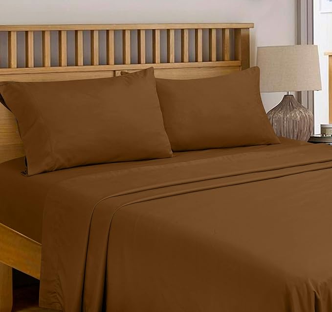 Royale Linens 300 Thread Count 100% Long Staple Combed Cotton Flat Sheet - Super Soft - Top Sheets - Full Flat Sheet Sold Separately - Breathable, Cool & Crisp Percale Sheets Only (Twin XL, Chocolate)