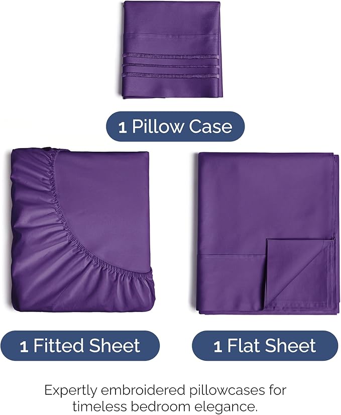 Twin XL Size 3 Piece Sheet Set - Comfy Breathable & Cooling Bed Sheets Set - Hotel Luxury Bedding for Women, Men, Kids, Teens, Boys & Girls - Deep Pockets, Ultra-Soft, Wrinkle Free - Oeko-Tex - Purple