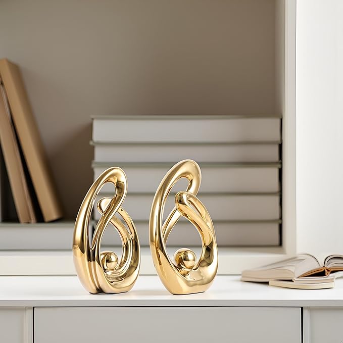 XMGZQ Home Decor Accent,Porcelain Art Mid Century Bookshelf Decorations,Gold Centerpieces for Tables,Abstract Ceramic Statue Sculpture for Coffee Table Mantel Tv Stand Centerpieces (Gold, Small)