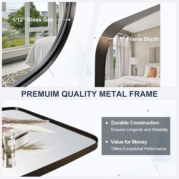 ANDY STAR Bronze Bathroom Mirror, 24x40 Inch Bronze Oval Mirror for Bathroom with Stainless Steel Metal Frame, Oblong Mirror for Bathroom, Living Room, Entryway