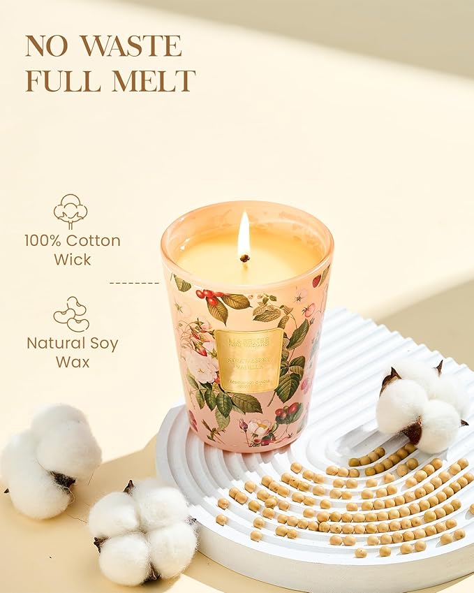 M&SENSE Strawberry Vanilla Scented Natural Soy Wax Candle, 14.1oz 60 Hours Long Lasting Slow Burning, Aromatherapy Fall Winter Festival Thanksgiving Christmas Candle for Stress Relief Home Decor