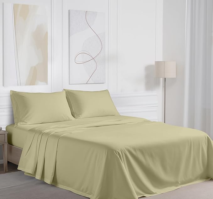 RUVANTI 100% Cotton Twin XL Sheet Sets, 3 Pieces, Soft & Breathable Percale Weave Bedding, Deep Pocket 16", Hotel Standard, Crisp Cool Feel, Durable, Perfect Size Dyed Sheets, Sage Green