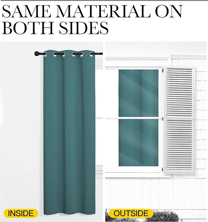 NICETOWN Kitchen Blackout Curtains 48 inches Long, Thermal Insulated Solid Grommet Blackout Curtains/Drapes/Panels for Dining Room (Sea Teal, 1 Pair, 42 by 68-Inch)