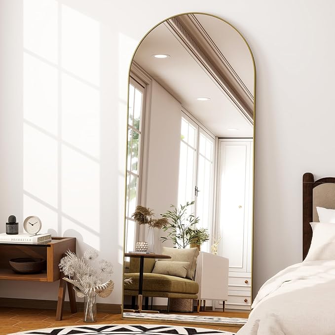 71"x30" Extra Large Arched Full Length Mirror - Leaning Mirror Arch Wall-Mounted Mirrors - Aluminum Alloy Frame Modern Simple Home Decor - for Living Room Bedroom Cloakroom, Gold