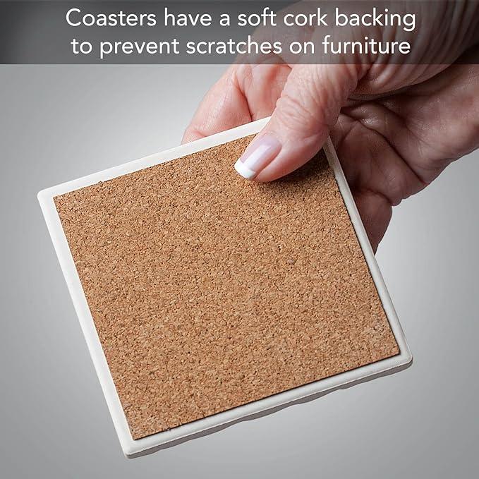 Thirstystone Let It Snow 4 Pack Assorted Tumbled Tile Stone Coasters with Protective Cork Backing 4" Square Manufactured in The USA