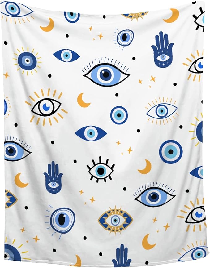 Evil Eye Throw Blanket,Plush & Comfy Magic Evil Eye Pattern Flannel Blanket,Evil Eye Gift for Women,Evil Eye Decor for Car Couch Bedroom All Seasons,90"x120"-Familys/King Size