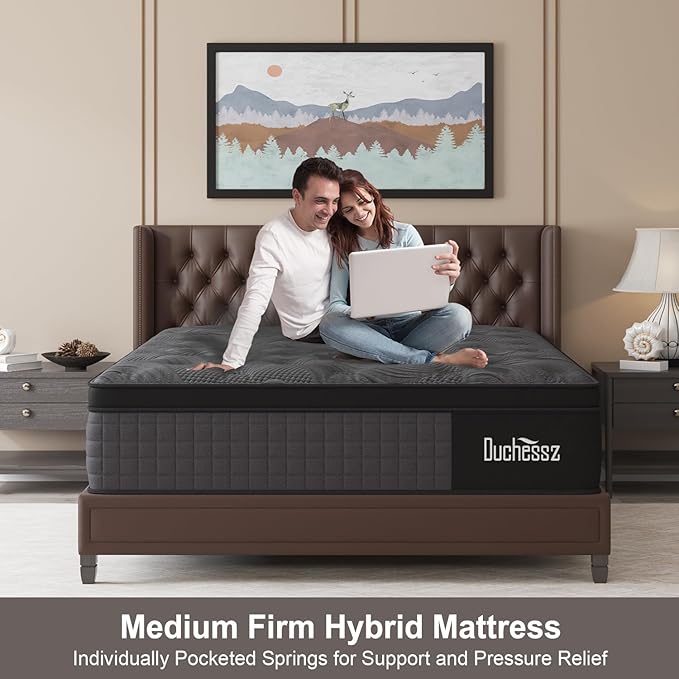 Twin Mattress, 14 Inch Hybrid Mattresses Black with Gel Memory Foam and Individually Pocket Innerspring Euro Top Medium Firm for Motion Isolation, Edge Support, 100 Night Trial