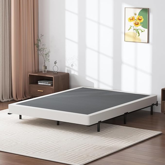 Box Springs 5 Inch Queen Box Spring Only Bed Base, Mattress Foundation, Easy Clean Fabric Cover, Non-Slip, No Noise, Easy Assembly
