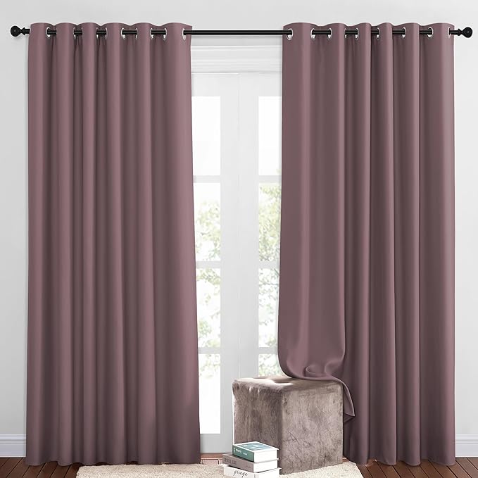 NICETOWN Blackout Curtains and Drapes for Living Room - Thermal Insulated Solid Grommet Top Blackout Panels/Draperies for Kid's Room/Bedroom (Dry Rose, 1 Pair, 80 x 84 Inch)