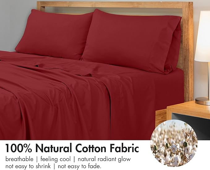 Royale Linens 300 Thread Count 100% Long Staple Combed Cotton Flat Sheet - Super Soft - Top Sheets - California King Flat Sheet Sold Separately - Breathable, Cool & Crisp Sheets Only (Cal King, Red)