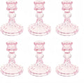 Glass Candlestick Holder,Striped Taper Candle Holders,Set of 6 Candle Stand for Table Centerpieces, Home Decor,Weddings,Festival and Parties (Pink Stripe Pattern)