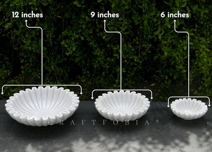 Handcrafted marble bowl decorative/Antique Scalloped bowls/catch all fluted Fruit Bowl/Vintage Ring Dish/ruffle marble bowl/white bowls/coffee table decor/Urli (10)