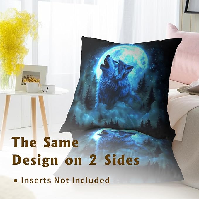 Forest Wolf Throw Pillow Covers - Galaxy Wolves Howling Pillow Covers 20x20 Set of 2 Nature Wolves Pillowcase Animal Cushion Covers Decor for Home Couch Bed Sofa