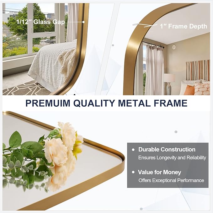 ANDY STAR Gold Oblong Mirror, 32x40 Inch Gold Oval Mirror for Bathroom with Stainless Steel Metal Frame, Wall Mouned for Bathroom, Living Room, Entryway