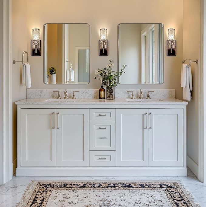 ANDY STAR Chrome Bathroom Mirrors for Over Sink, 24x32 Inch Polished Silver Mirror for Wall, Rectangular Metal Framed Vanity Mirror -Modern Clean Design with Superior Stainless Steel Frame