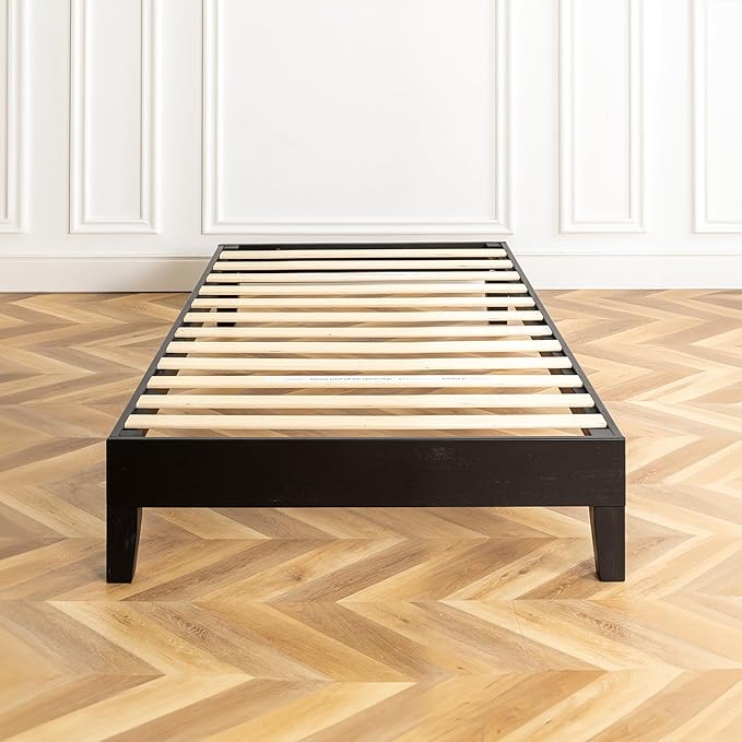 Mellow Naturalista Grand 12 Inch Solid Wood Platform Bed with Wooden Slats, Easy Assembly, Twin, Black