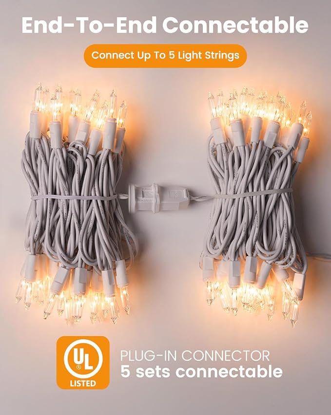 Minetom Clear Christmas String Lights 100 Count 26.5 Feet Incandescent Bulb Mini Lights for Indoor Xmas Tree Garland Birthday Wedding Party Festival Decoration, 2 Pack White Wire