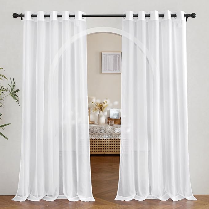 NICETOWN Voile White Sheer Curtains 84 inches Long for Sliding Glass Door, Grommet Casual Airy & Elegant Extra Wide Window Treatments for Bedroom/Living Room, W66 x L84, 2 Panels