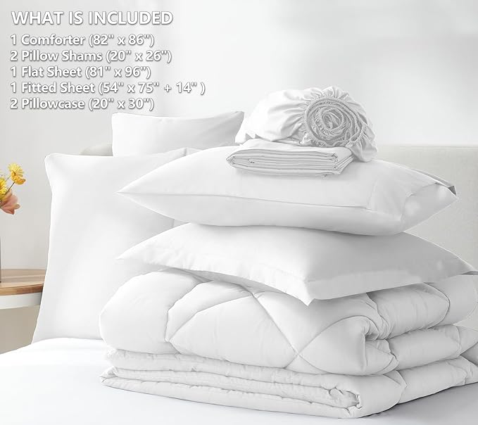 CozyLux Full Size Comforter Sets White - 7 Pieces Bed in a Bag Full, Luxury Soft Bed Set for All Seasons, Bedding Set with Down Alternative Comforter, Sheets, Pillowcases & Shams