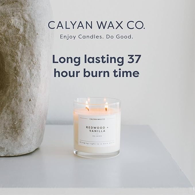 Calyan Wax Co. 2 Wick Candle, Rosewood + Amber Scented Candle, 37 Hour Burn Time, Aromatherapy Soy Candles, Non Toxic & Vegan Soy Wax, Glass Tumbler Scented Candles, 8.8oz