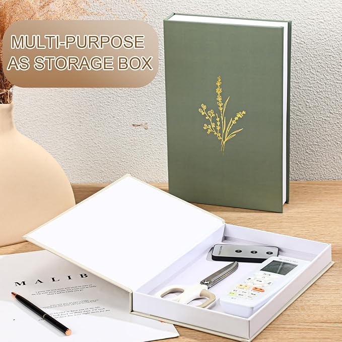 Set of 2 Decorative Books Boxes, Faux Books Stacked for Decoration for Coffee Tables Modern Home Bookshelves Decor, Fake Fashion Photo Storage Boxes(Sage Green Beige)