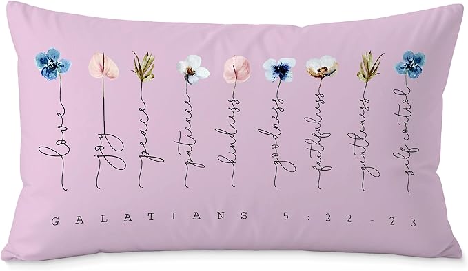 Fruit of The Spirit Bible Verse Pillow Covers 12x20, Boho Floral Christian Throw Pillow Covers for Home Office Church Decor, Christian Gifts for Women, Faith Based Gifts(Purple)
