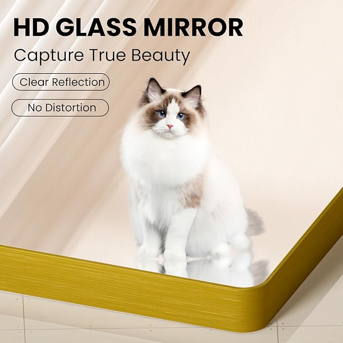 Gold Bathroom Mirror, 24x36 Inch Brushed Gold Metal Frame Mirror for Wall, Rounded Rectangle Bathroom Vanity Mirror, Tempered Glass, Anti-Rust, Horizontal/Vertical