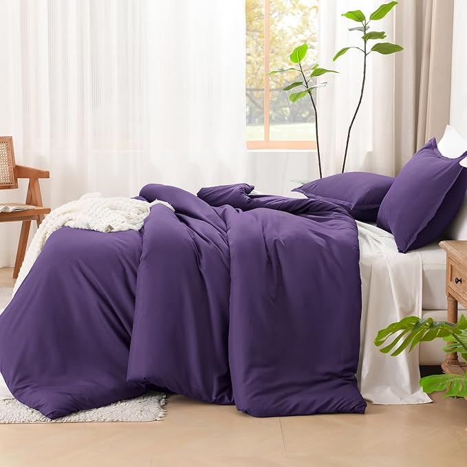 Litanika Purple Comforter Set Twin/Twin XL Size, 2 Pieces Lightweight Solid Bedding Comforter Set, All Season Fluffy Bed Set (66x90In Comforter & 1 Pillowcase)