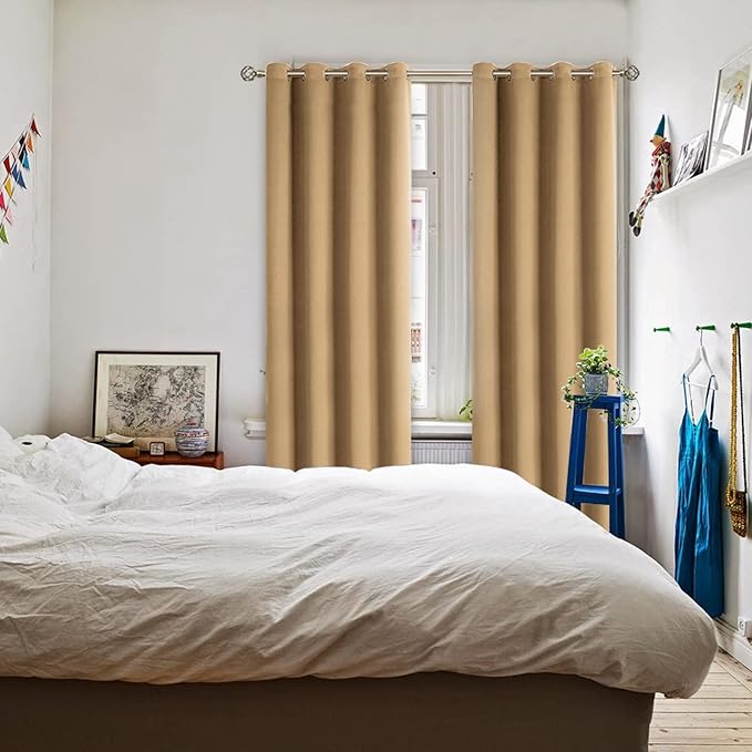 BGment Blackout Curtains - Grommet Thermal Insulated Room Darkening Bedroom and Living Room Curtains, Set of 2 Panels (52 x 120 Inch, Khaki)