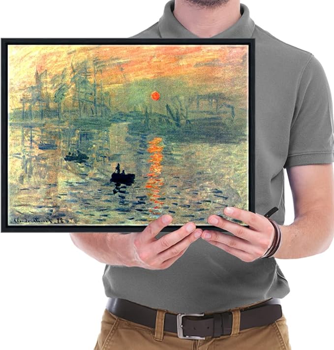 Wieco Art Impression Sunrise Modern Framed Canvas Wall Art Canvas Prints of Claude Monet Oil Paintings Reproduction Seascape Artwork Sea Pictures on Canvas for Home Decorations