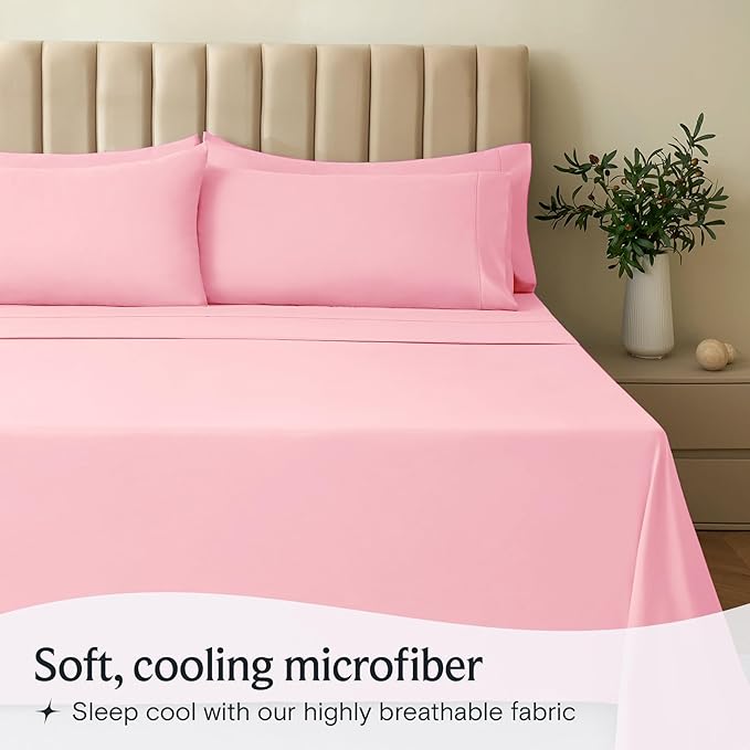 LuxClub 4 PC Sheet Set Bed Sheets Deep Pockets 16" Eco Friendly Wrinkle Free Cooling Machine Washable Hotel Bedding Silky Soft - Baby Pink California King