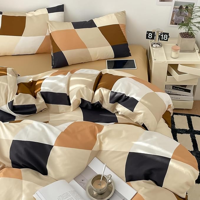 KAREVER Checkerd Comforter Set Full Multicolored Grid Bedding Men Women Modern Chic Checkered Bed Blanket White Black Plaid Buffalo Full All Season Hotel Quality