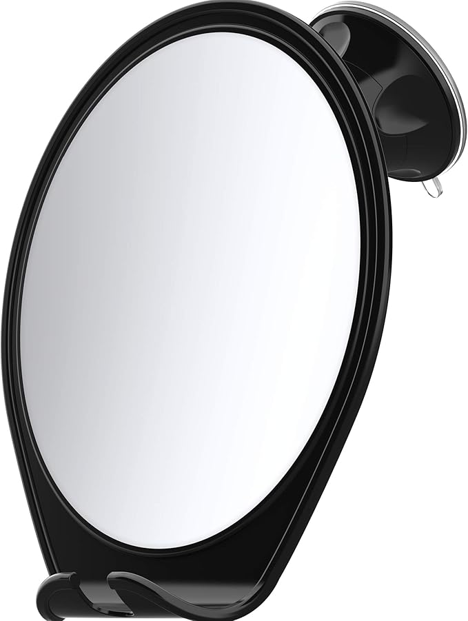 HONEYBULL Fogless Shower Mirror with Suction Mount & Swivel – Anti-Fog Acrylic Bathroom Mirror for Shaving – Built-in Razor Holder, Easy Install, Home Shower Accessory (Black)