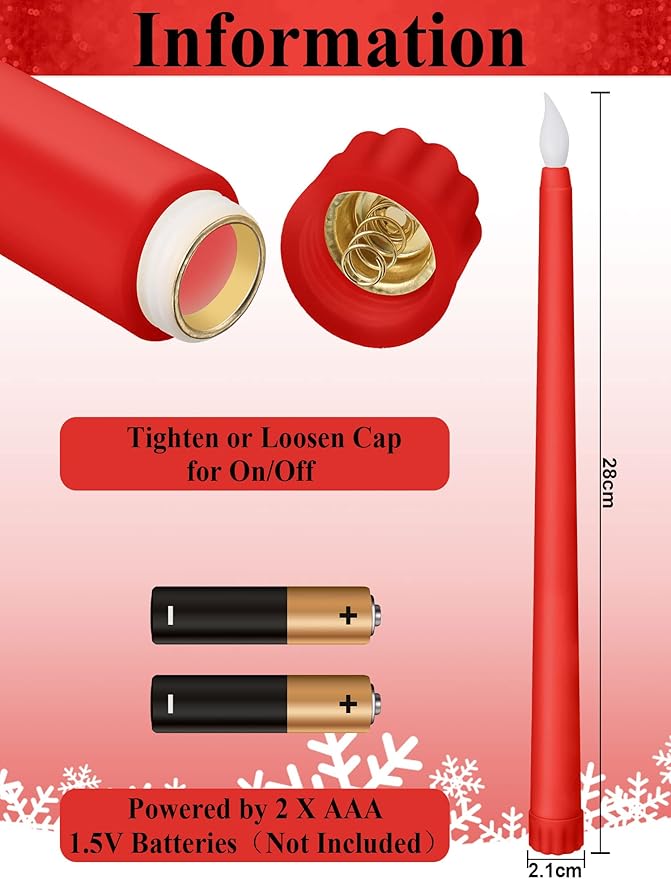 Treela 24 Pcs Flameless Taper Candles Battery Operated Bulk Fake 11 Inch Candles Light LED Candlesticks Flickering Tapered for Wedding Halloween Christmas Decoration(Red,Basic)