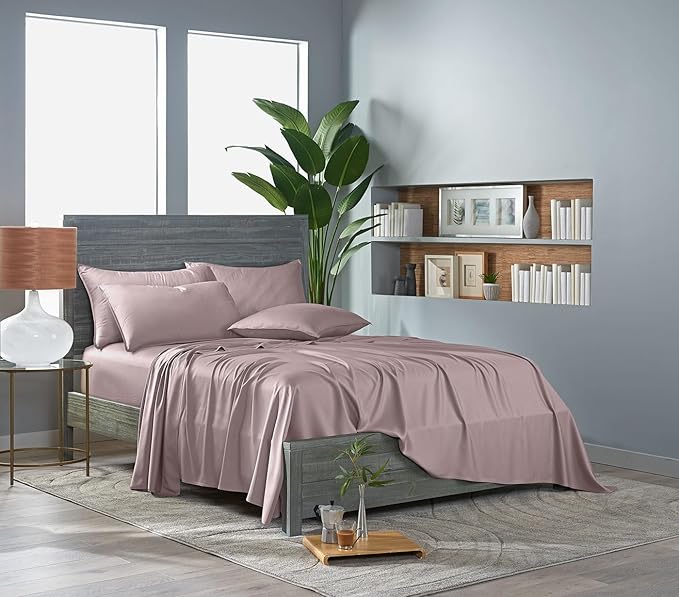 Pure Bamboo Twin Sheets, Genuine 100% Organic Viscose Derived from Bamboo Bed Sheet Set, Luxuriously Soft & Cooling, Double Stitching, Lifetime Quality Promise (Twin, Dusty Pink)