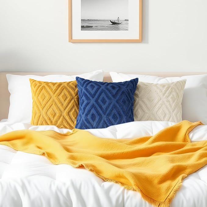 decorUhome Couch Throw Pillow Covers 26x26 Set of 2, Decorative Soft Plush Faux Wool Neutral Accent Pillow Covers for Bed Sofa Living Room, Mustard Yellow